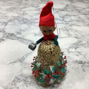 Vintage Christmas Elf On Bell Holly 1950s Holiday Decor